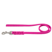 Fettlederleine ohne Handschlaufe in Pink, geflochtenes Ende mit Edelstahlkarabiner