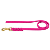 Fettlederleine ohne Handschlaufe in Pink, geflochtenes Ende mit Karabiner aus Messing
