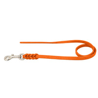 Fettlederleine ohne Handschlaufe in Orange, Chrom-Karabiner und geflochtene Verbindung