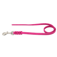 Fettlederleine ohne Handschlaufe in Pink, Edelstahl-Karabiner und geflochtene Verbindung