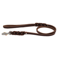 Führleine Melange aus dunkelbraunem Fettleder mit braunen Einsätzen Ton in Ton und Chrom-Karabiner