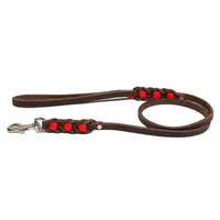 Führleine Melange mit Biothane-Einsätzen in Rot, dunkelbraunem Fettleder und Chrom-Karabiner
