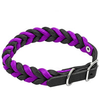 Geflochtenes Fettleder-Halsband Braidy bicolor in Schwarz und Lila mit Schnalle und D-Ring in Chrom