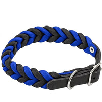 Geflochtenes Fettleder-Halsband Braidy bicolor in Schwarz und Marineblau mit Schnalle und D-Ring in Chrom