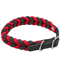 Geflochtenes Fettleder-Halsband Braidy bicolor in Schwarz und Rot mit Schnalle und D-Ring in Chrom
