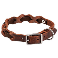 Halsband „Braidy Farbrausch“ in Dunkelbraun, geflochten mit dunkelbraunem Fettleder, Schnalle und D-Ring in Chrom