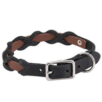 Halsband „Braidy Farbrausch“ in Dunkelbraun, geflochten mit schwarzem Fettleder, Schnalle und D-Ring in Chrom