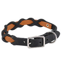 Halsband „Braidy Farbrausch“ in Hellbraun, geflochten mit schwarzem Fettleder, Schnalle und D-Ring in Chrom