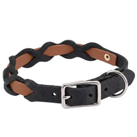 Halsband „Braidy Farbrausch“ in Mittelbraun, geflochten mit schwarzem Fettleder, Schnalle und D-Ring in Chrom