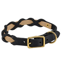 Halsband „Braidy Farbrausch“ in Tan, geflochten mit schwarzem Fettleder, Schnalle und D-Ring aus Messing