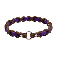 Halsband „Farbrausch light“ in Lila, geflochten mit dunkelbraunem Fettleder (Beispielfoto mit Chrom-Beschlag)