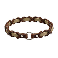 Halsband „Farbrausch light“ in Tan, geflochten mit dunkelbraunem Fettleder (Beispielfoto mit Chrom-Beschlag)