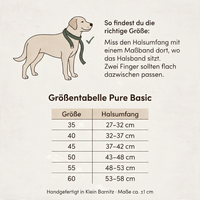 Größentabelle Pure Basic: Halsumfang je Größe 35 bis 60 und Messanleitung