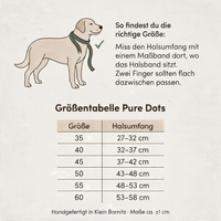 Größentabelle Pure Dots: Halsumfang je Größe 35 bis 60 und Messanleitung