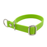 Zugstopp-Halsband aus Biothane in Apfelgrün, D-Ring und Gleitring aus Chrom, Seitenansicht