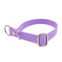 Zugstopp-Halsband aus Biothane in Flieder, D-Ring und Gleitring aus Chrom, Seitenansicht