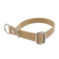 Zugstopp-Halsband aus Biothane in Tan, D-Ring und Gleitring aus Chrom, Seitenansicht