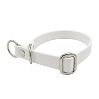 Zugstopp-Halsband aus Biothane in Weiß, D-Ring und Gleitring aus Chrom, Seitenansicht