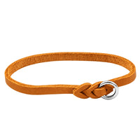Leichtes Halsband aus Fettleder in Cognac, geflochtener Abschluss mit Chromring