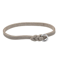 Leichtes Halsband aus Fettleder in Grau, geflochtener Abschluss mit Chromring