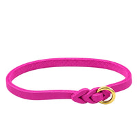Leichtes Halsband aus Fettleder in Pink mit geflochtenem Abschluss und rundem Ring