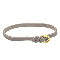 Leichtes Halsband aus Fettleder in Grau, geflochtener Abschluss mit Messingring