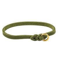 Leichtes Halsband aus Fettleder in Oliv, geflochtener Abschluss mit Messingring