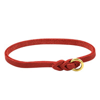 Leichtes Halsband aus Fettleder in Rot, geflochtener Abschluss mit Messingring