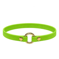 Leichtes Biothane-Halsband in Apfelgrün mit O-Ring und Nieten aus Messing auf weißem Grund