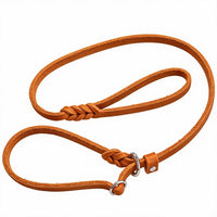 Moxon-/Retrieverleine aus Fettleder in Orange, geflochtene Handschlaufe und Halsschlinge mit Zugstopp