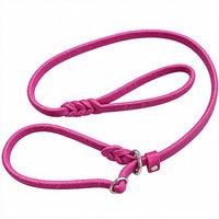 Moxon-/Retrieverleine aus Fettleder in Pink, geflochtene Handschlaufe und Halsschlinge mit Zugstopp
