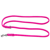 Umhängeleine aus Fettleder in Pink, geflochtene Enden mit Ring und Karabiner aus Chrom