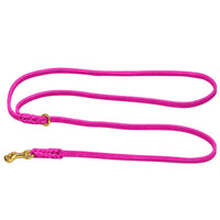 Umhängeleine aus Fettleder in Pink, geflochtene Enden mit Ring und Karabiner aus Messing