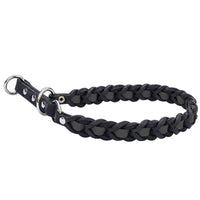 Zugstop-Halsband Melange ganz in Schwarz, Fettleder mit eingeflochtenem schwarzem Biothane
