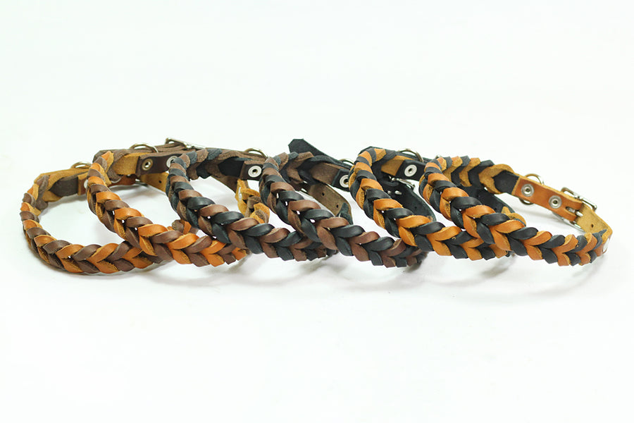 Bellepet Fettleder-Halsband "Braidy bicolor" mit Schnalle - Chrom