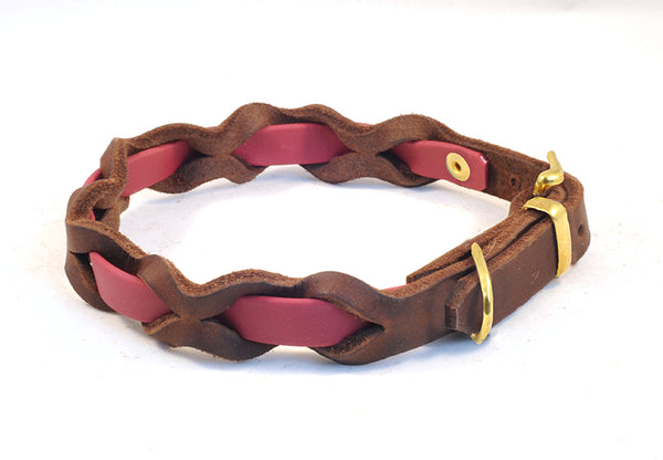 Bellepet Halsband "Braidy Farbrausch" Messing mit dunkelbraunem Leder