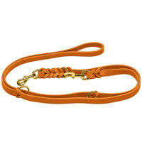Breite verstellbare Fettlederleine in Cognac, Karabiner und O-Ringe aus Messing