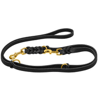 Breite verstellbare Fettlederleine in Schwarz, Karabiner und O-Ringe aus Messing