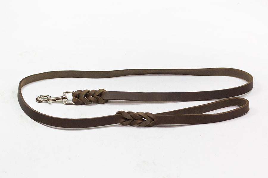 Bellepet Fettlederleine extra breit - 1m mit Handschlaufe - Edelstahl