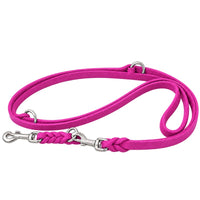 Fettleder-Verlängerungsleine in Pink, verstellbar, mit zwei Chromkarabinern und zwei O-Ringen