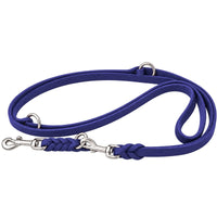 Fettleder-Verlängerungsleine in kräftigem Blau, verstellbar, mit zwei Edelstahlkarabinern und zwei O-Ringen