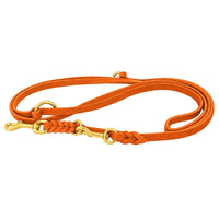 Verstellbare Fettleder-Verlängerungsleine in Orange, zwei Karabiner und zwei O-Ringe aus Messing