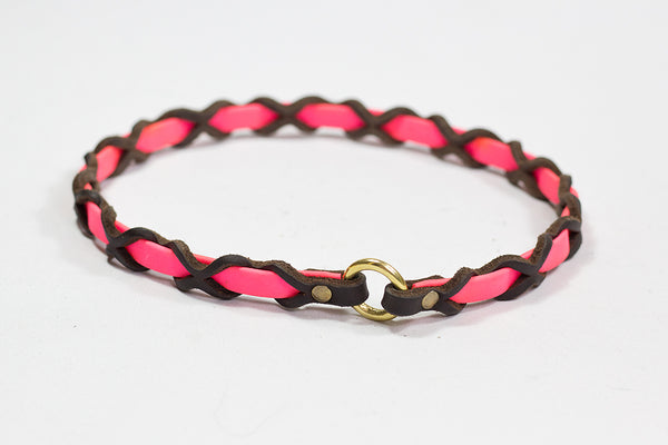 Bellepet Halsband "Farbrausch light" Messing mit dunkelbraunem Leder