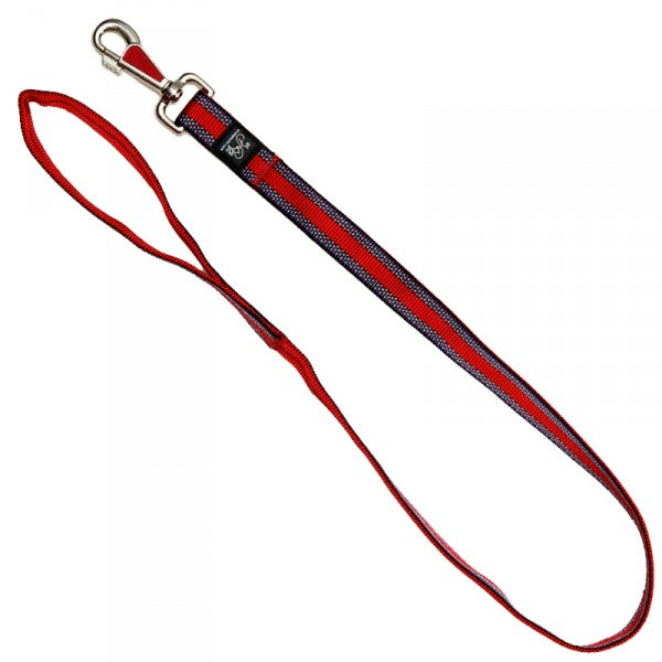 Gemusterte 1-Meter-Leine in Rot mit silberfarbenem Karabiner und schmaler, runder Handschlaufe