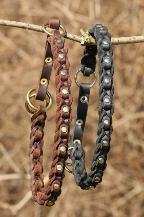 Bellepet Fettleder Halsband "La Donna" geflochten mit Zugstop - Messing