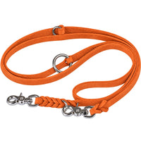 Verstellbare Verlängerungsleine aus Fettleder in Orange mit zwei Scherenkarabinern und Ringen