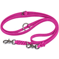 Verstellbare Verlängerungsleine aus Fettleder in Pink mit zwei Scherenkarabinern und Ringen