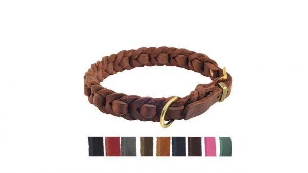 Bellepet Fettleder-Halsband "Braidy deluxe" geflochten mit Schnalle - Messing