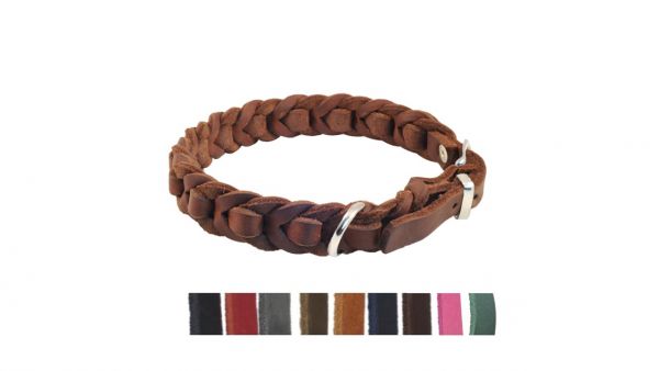 Bellepet Fettleder-Halsband "Braidy deluxe" geflochten mit Schnalle - Chrom