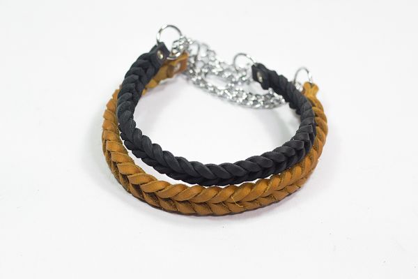 Bellepet Fettleder-Halsband "Braidy" geflochten mit Kette